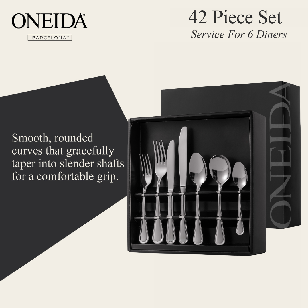 ONEIDA BARCELONA 42-Piece Stainless Steel Cutlery Set – 6 Place Settings