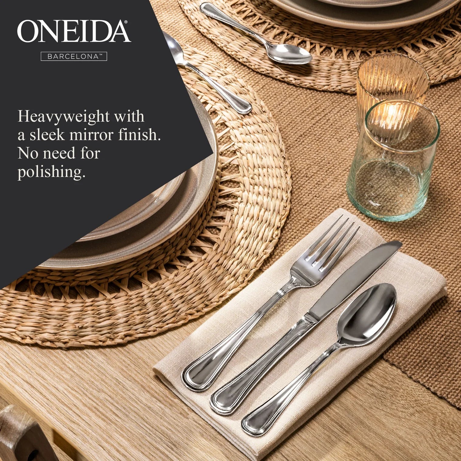 ONEIDA Barcelona 24 Pieces Cutlery Set - Stainless Steel - 6 Person Place Setting