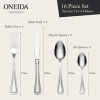 ONEIDA Barcelona 16 Pieces Cutlery Set- Stainless Steel - 4 Person Place Setting