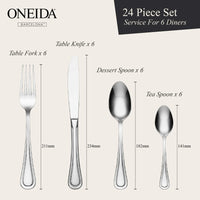 ONEIDA Barcelona 24 Pieces Cutlery Set - Stainless Steel - 6 Person Place Setting