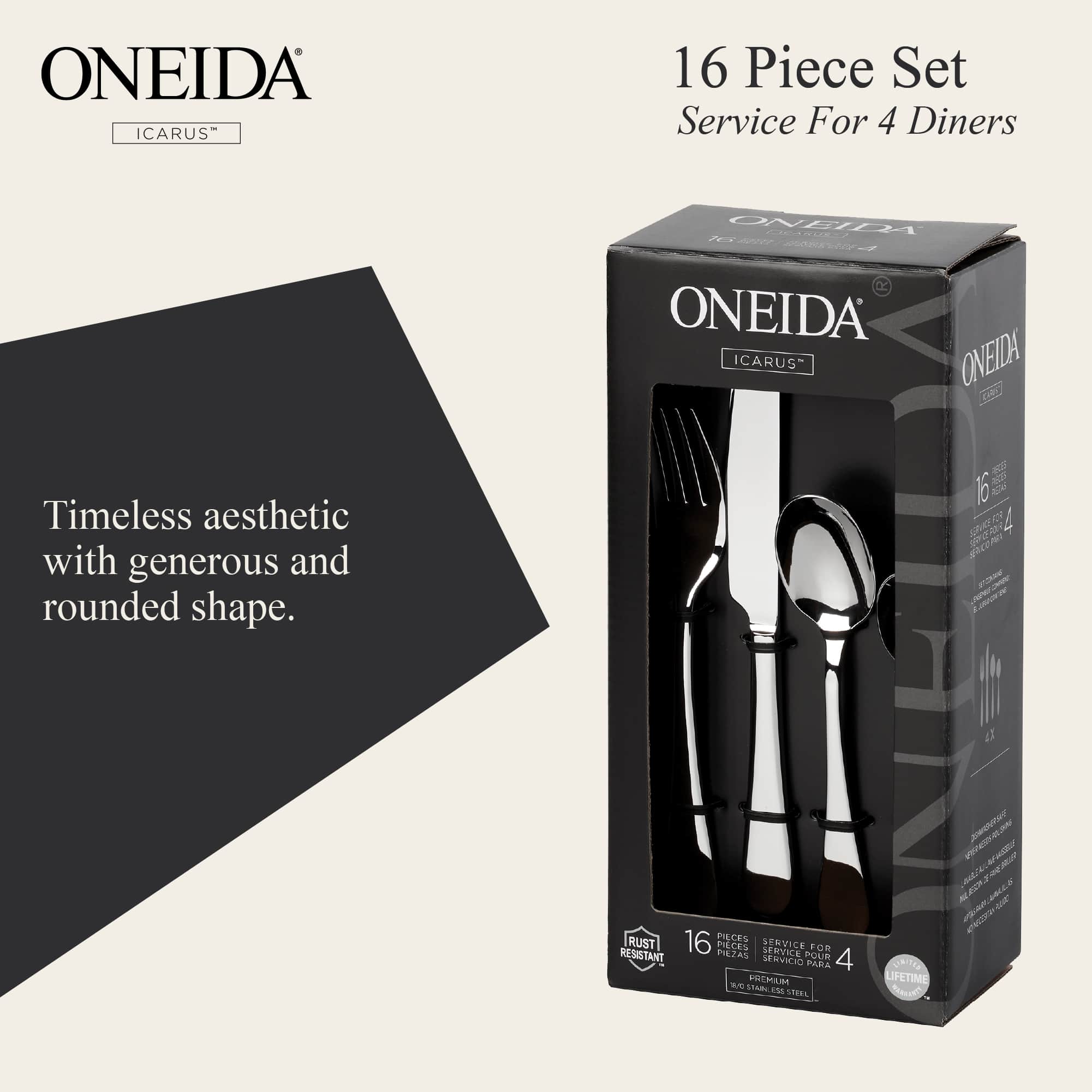 ONEIDA Icarus 16 Pieces Cutlery Set - Stainless Steel - 4 Person Place Setting