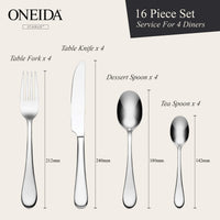 ONEIDA Icarus 16 Pieces Cutlery Set - Stainless Steel - 4 Person Place Setting
