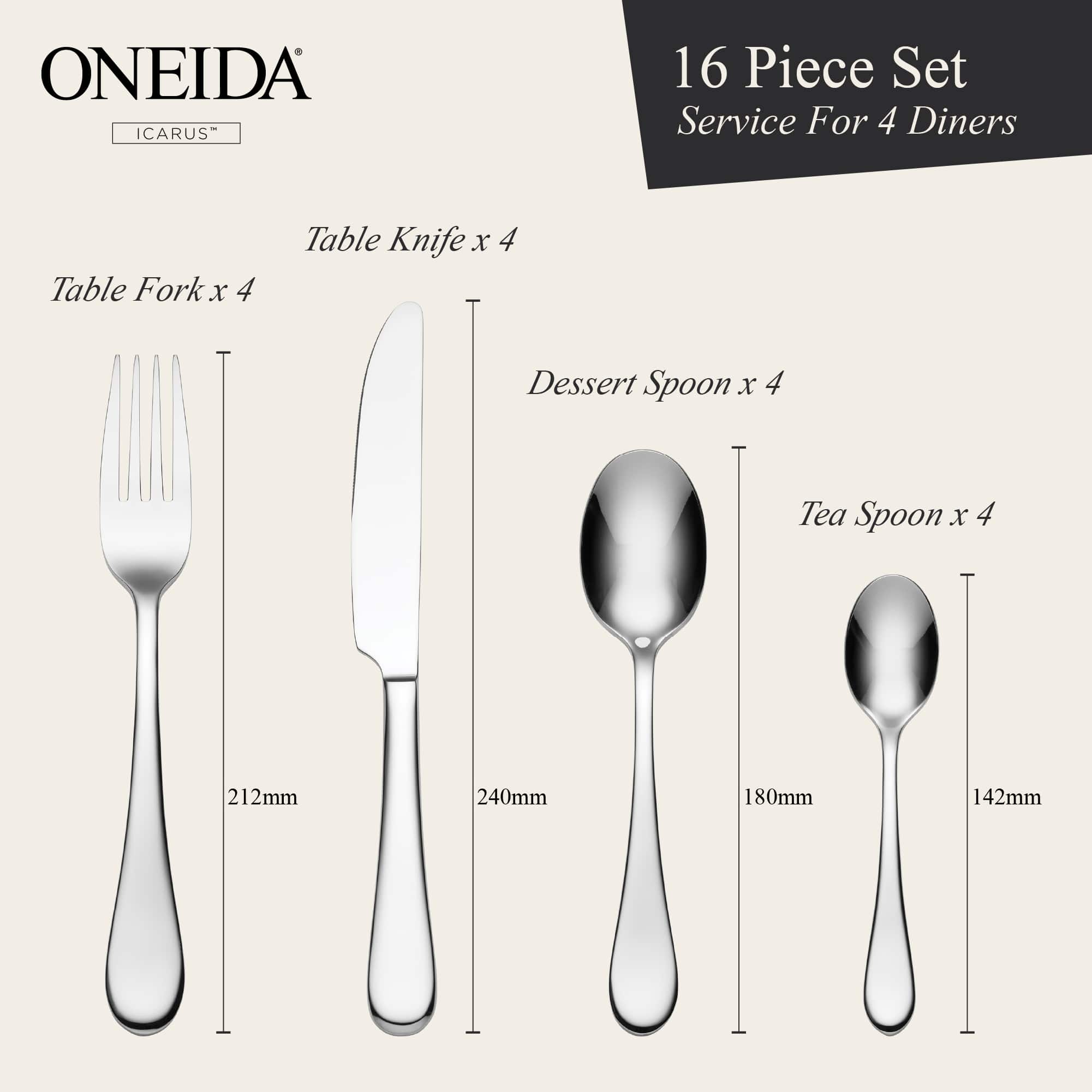 ONEIDA Icarus 16 Pieces Cutlery Set - Stainless Steel - 4 Person Place Setting