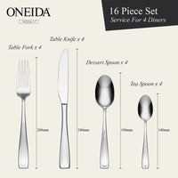 ONEIDA Moda II 16 Pieces Cutlery Set - Stainless Steel - 4 Person Place Setting