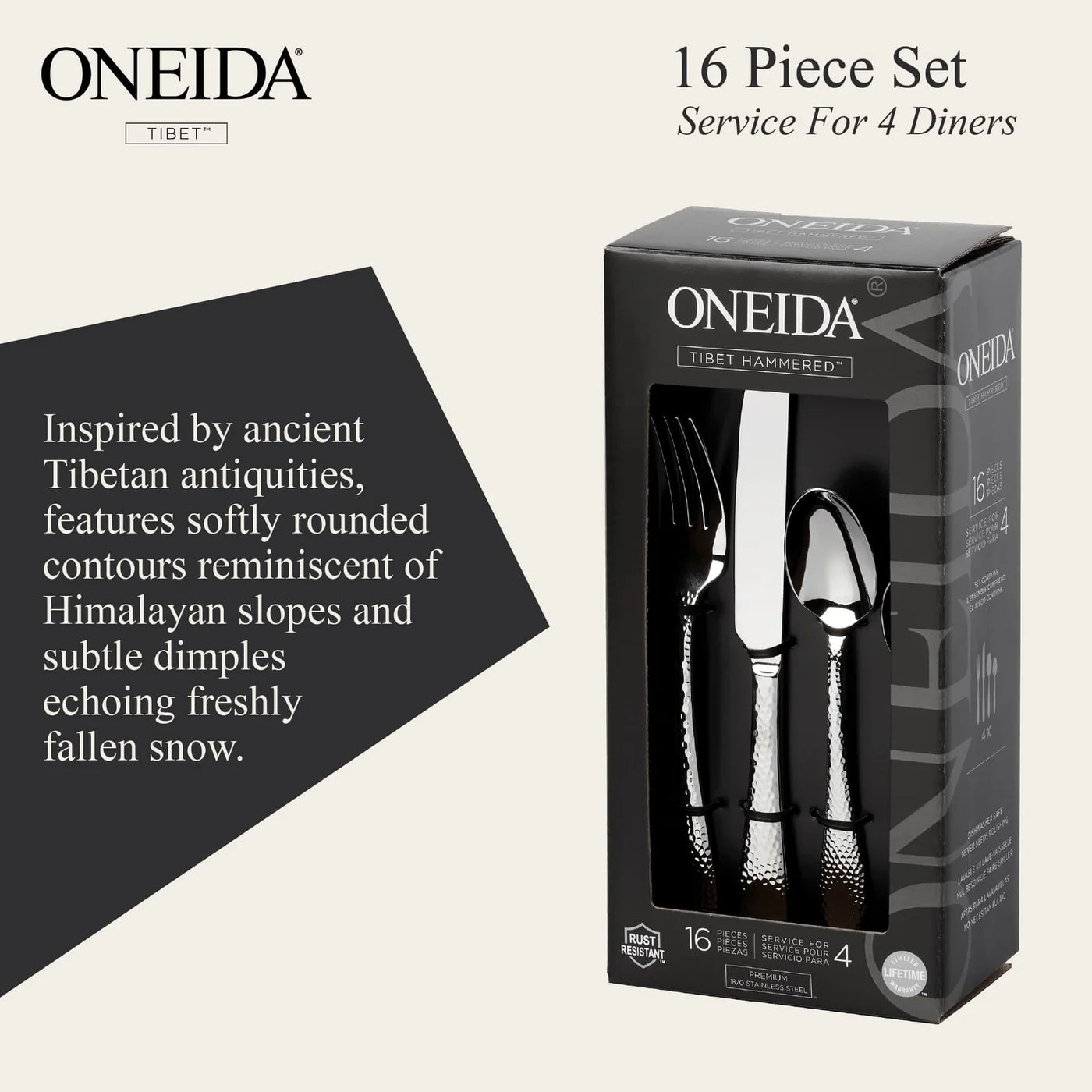 ONEIDA Tibet 16 Pieces Cutlery Set - Stainless Steel - 4 Person Place Setting