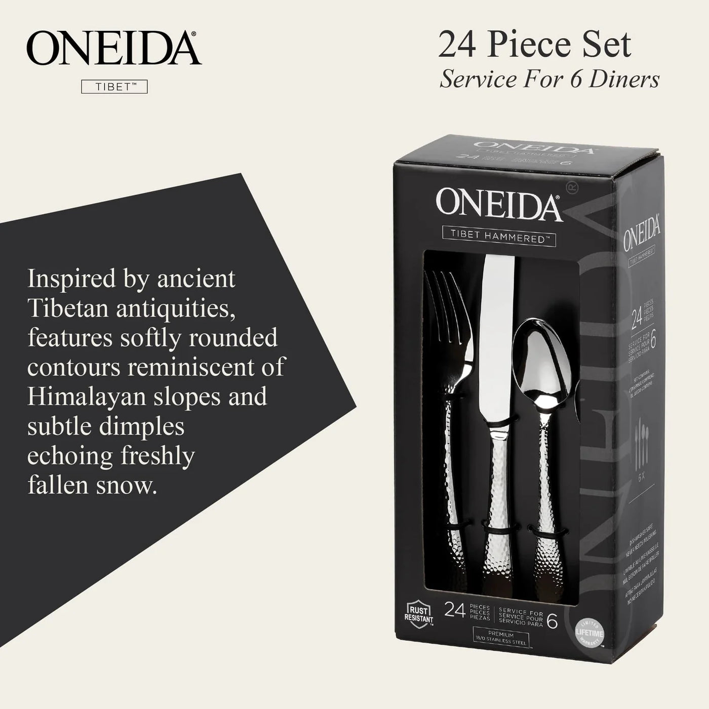 ONEIDA Tibet 24 Pieces Cutlery Set - Stainless Steel - 6 Person Place Setting