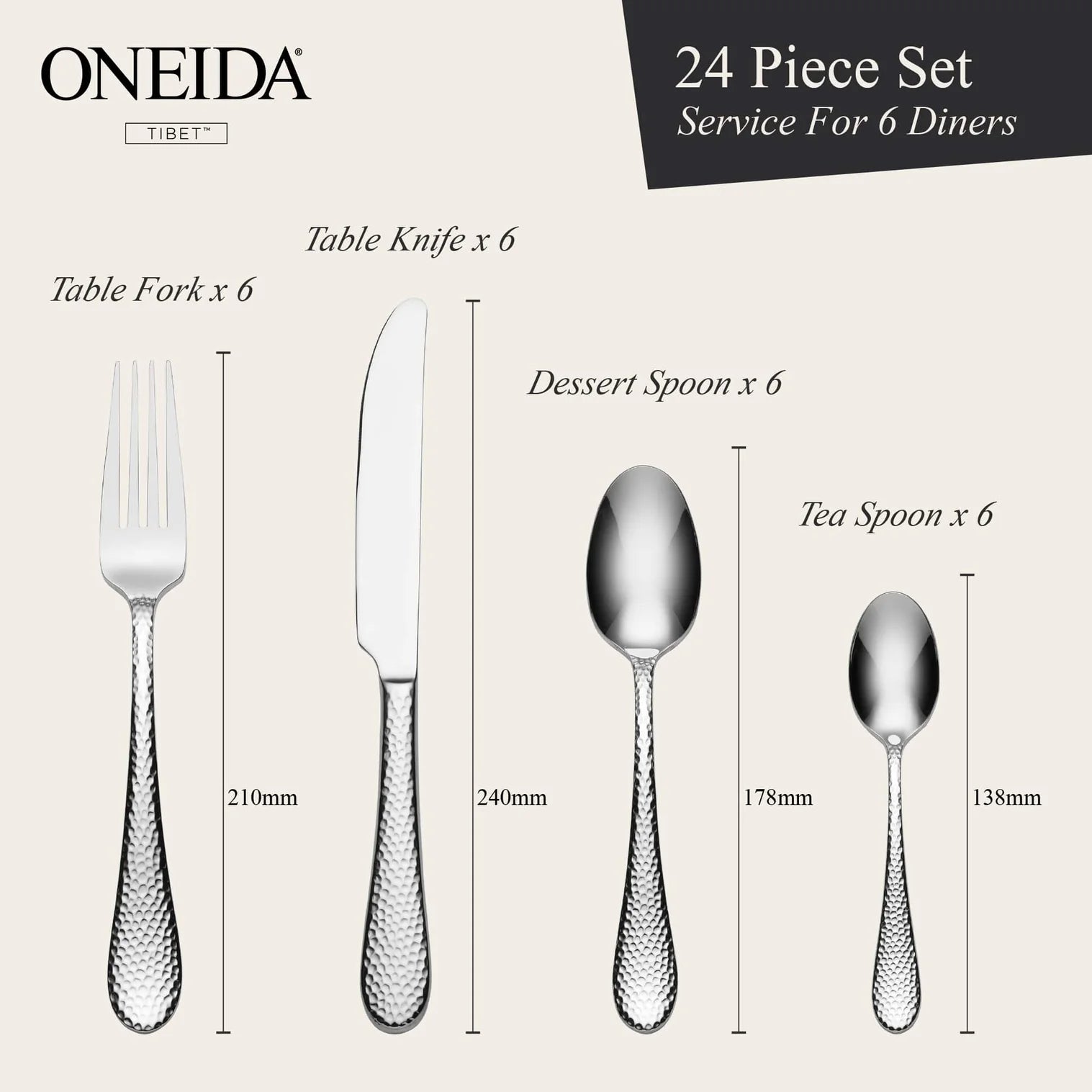 ONEIDA Tibet 24 Pieces Cutlery Set - Stainless Steel - 6 Person Place Setting