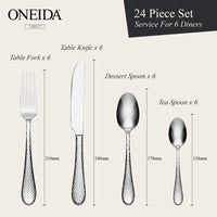 ONEIDA Tibet 24 Pieces Cutlery Set - Stainless Steel - 6 Person Place Setting