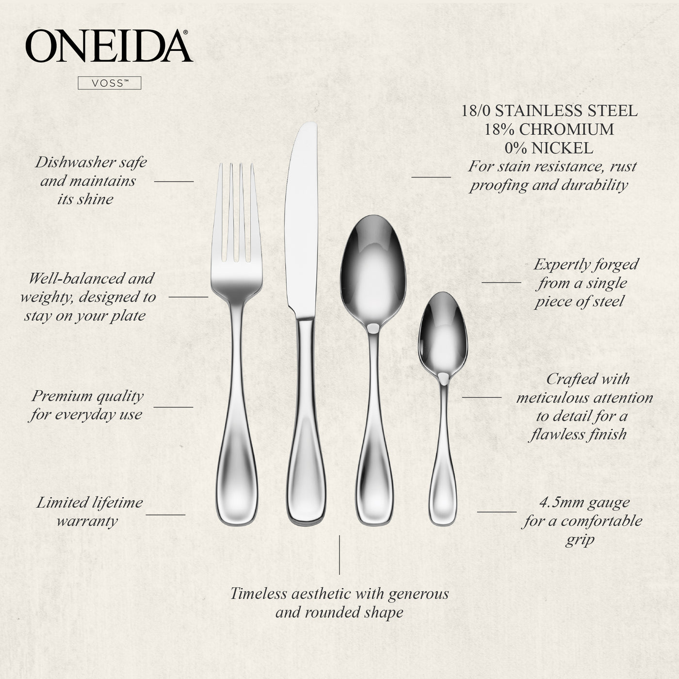 ONEIDA VOSS Stainless Steel Tall Drink Spoons – Set of 4