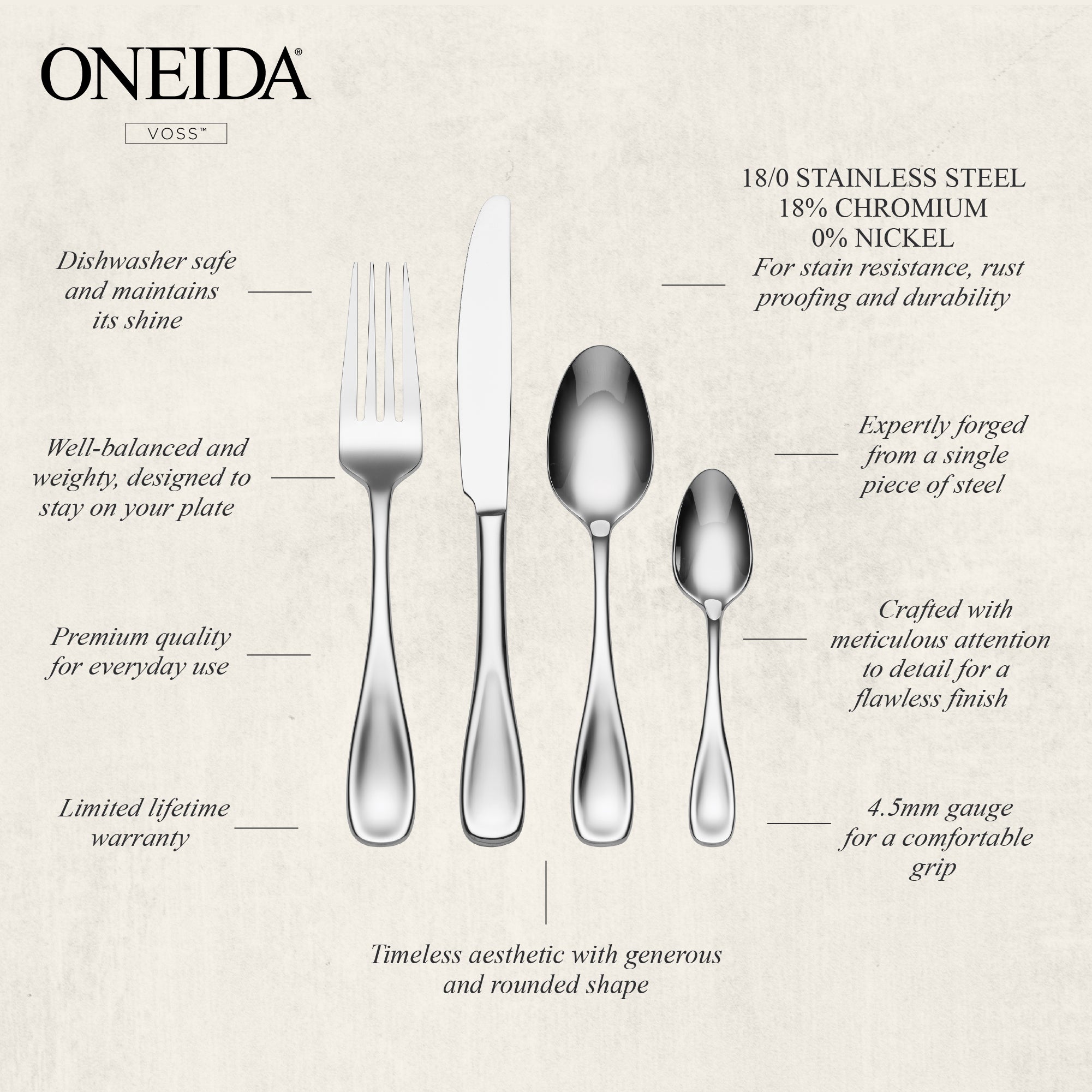 ONEIDA VOSS Stainless Steel Tall Drink Spoons – Set of 4