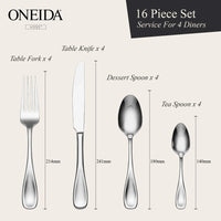 ONEIDA Voss 16 Pieces Cutlery Set- Stainless Steel - 4 Person Place Setting