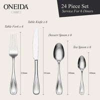 ONEIDA Voss 24 Pieces Cutlery Set - Stainless Steel - 6 Person Place Setting